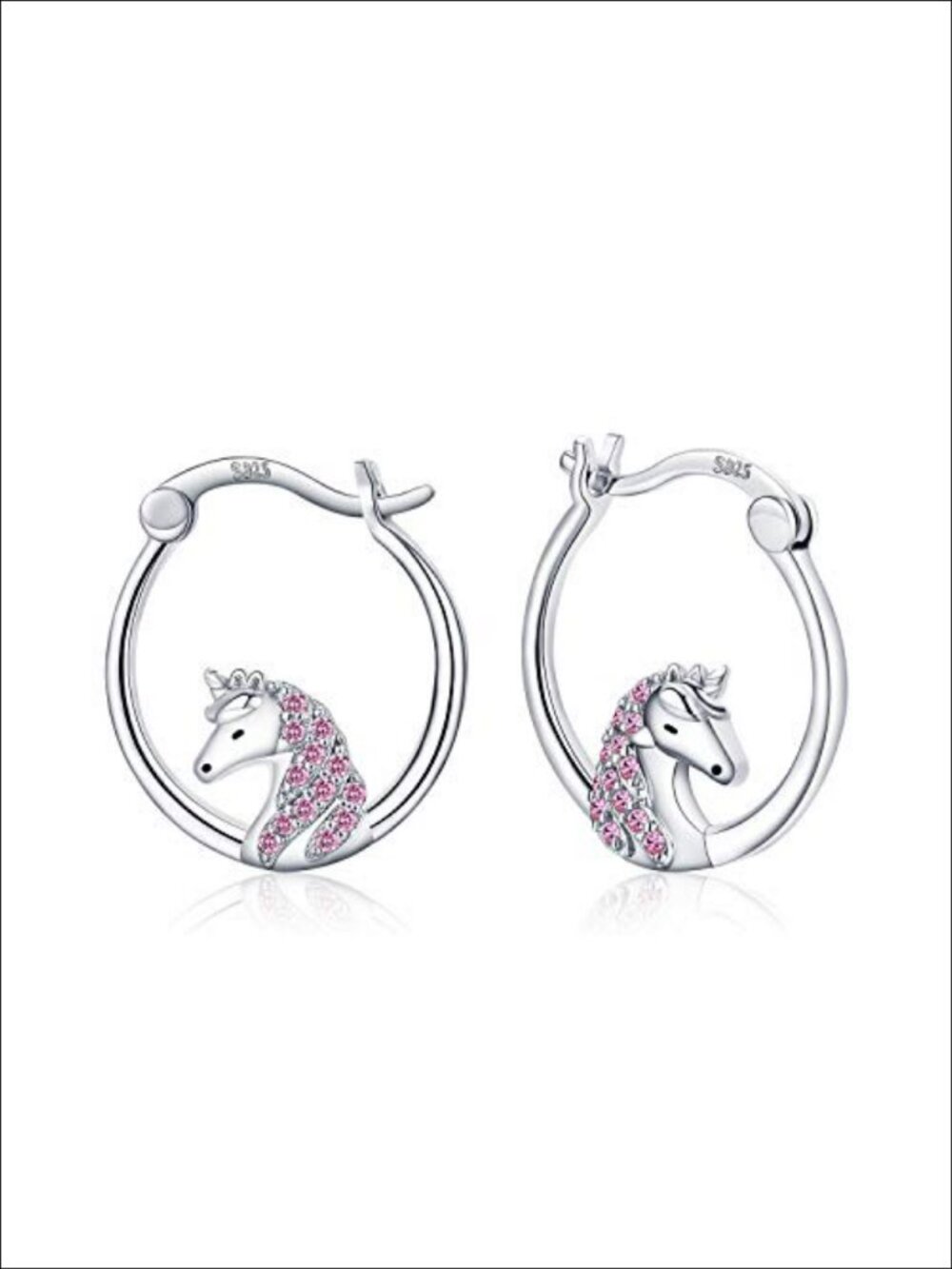 925 Sterling Silver Animal Hoop Earrings White Gold Plated Cubic Zirconia Huggie